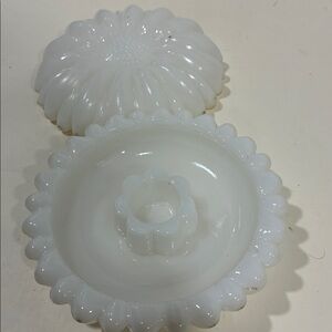 Vintage milk glass flower candlestick holders, Set/2 White Daisy Taper Holders